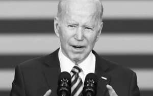 President Biden delivering a State of the Union in black and white