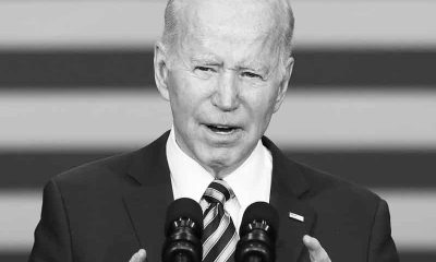 President Biden delivering a State of the Union in black and white