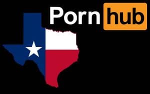 Pornhub logo next to an image of Texas state