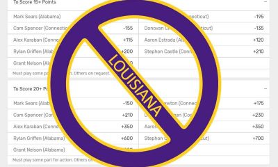 a no symbol with Louisiana written on it over college player prop bets