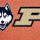UConn Huskies and Purdue Logos on basketball leather