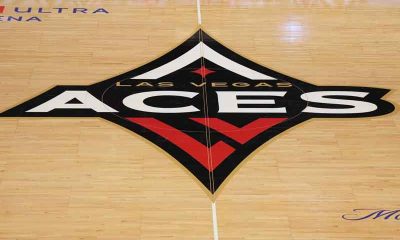 Las Vegas Aces logo at half-court