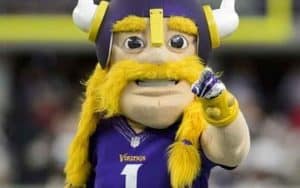 Vikings mascot pointing at the camera