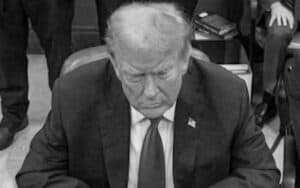a black and white image of Donald Trump after being found guilty in hush money case