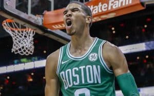 Jayson Tatum of the Celtics celebrating