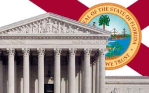 The SCOTUS with an enlarged Florida state flag behind it