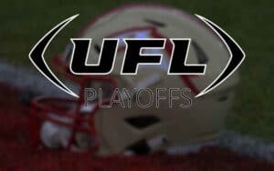 UFL Playoffs logo with a blurred image of a Birmingham Stallions helmet in the background