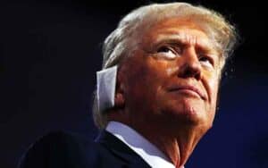 Donald Trump at the 2024 RNC with a bandage over his ear
