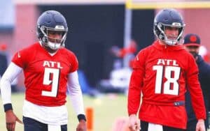 Michael Penix Jr and Kirk Cousins at Atlanta Falcons practice