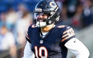 Caleb Williams of the Chicago Bears smiling