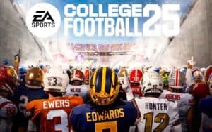 a promo for EA's College Football 25 with star NCAAF players exiting the tunnel toward the field