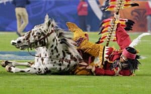 Chief Osceola and his horse Renegade fall over