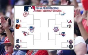 Major League Baseball playoff bracket in front of Atlanta Braves fans