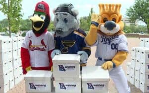 the mascots of Missouri's pro teams promoting sports betting