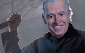 A hybrid costume combining a Joe Biden Mask with Michael Myers outfit