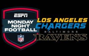 Logos for Monday Night Football Los Angeles Chargers and Baltimore Ravens