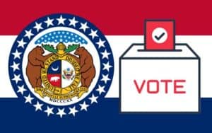 Missouri flag and a ballot box