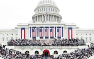 The US Capitol building decorated for Trump's Inauguration
