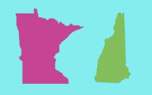 state outlines of New Hampshire and Minnesota