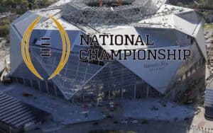 Mercedes-Benz Stadium and a CFP National Championship logo
