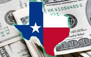 Texas glowing green over a pile of money