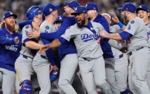 LA Dodgers celebrating a World Series win