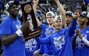 Duke's basketball team celebrating making the Final Four