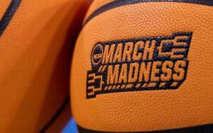 March Madness logo on basketball