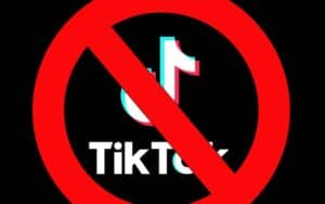 A "no" symbol placed over a TikTok logo