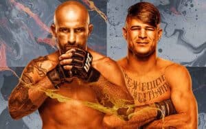 A promo image for UFC 314 featuring Volkanovski and Lopes
