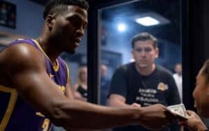 a guy in a Lakers jerey betting on sports