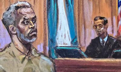 a courtroom sketch of Diddy facing the judge