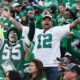 Eagles fans cheering in the stands