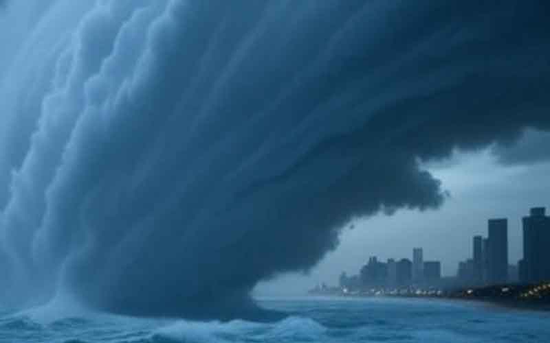 a hurricane making landfall on a coastal city