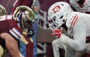 A D.C. Defenders and Michigan Panthers lineman on the line of scrimmage