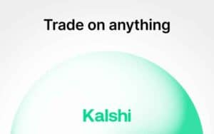 a Kalshi logo with the text "Trade on anything"