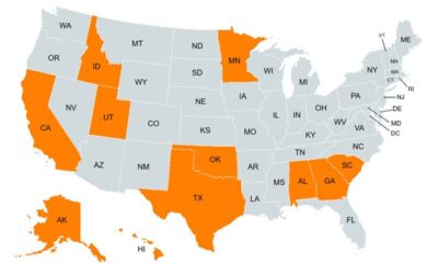 a US map with states without domestic sports betting highlighted in orange