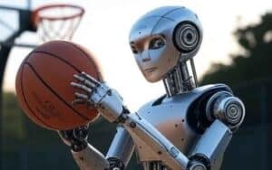 a robot playing basketball