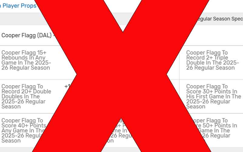 a red X over NBA prop bets for Cooper Flagg