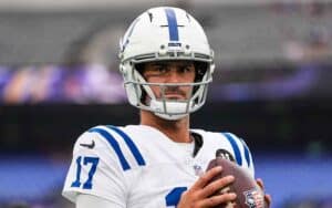 Daniel Jones of the Colts about to throw a pass