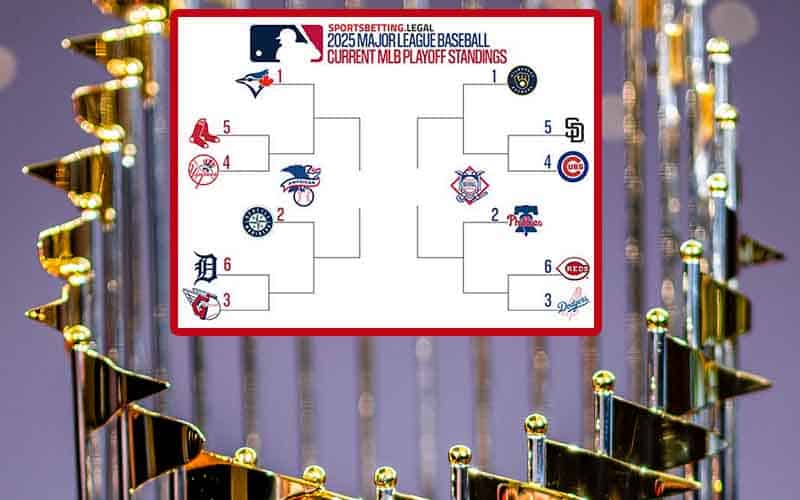 MLB World Series odds in bracket form inside a MLB Championship Trophy
