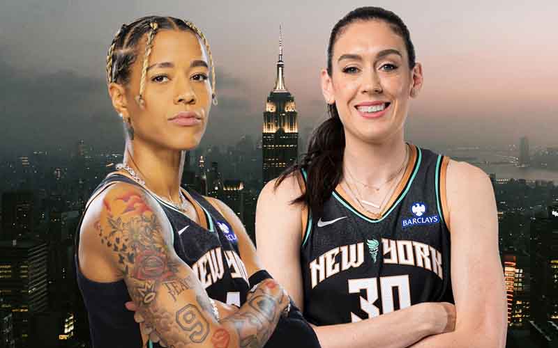 Breanna Stewart and Natasha Cloud of the New York Liberty