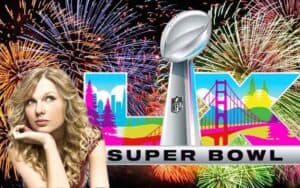 Taylor Swift thinking about Super Bowl 60 with fireworks