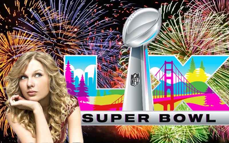 Taylor Swift thinking about Super Bowl 60 with fireworks