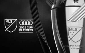 a 2025 MLS Cup Playoffs logo and MLS Cup Trophy