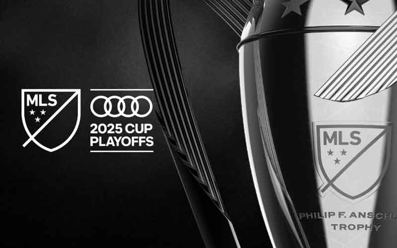 a 2025 MLS Cup Playoffs logo and MLS Cup Trophy