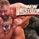 Jon Moxley with Darby Allin in a choke hold next to an AEW WrestleDream logo