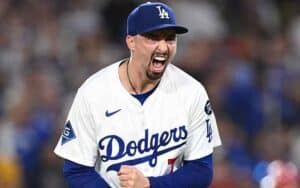 Blake Snell of the LA Dodgers celebrating