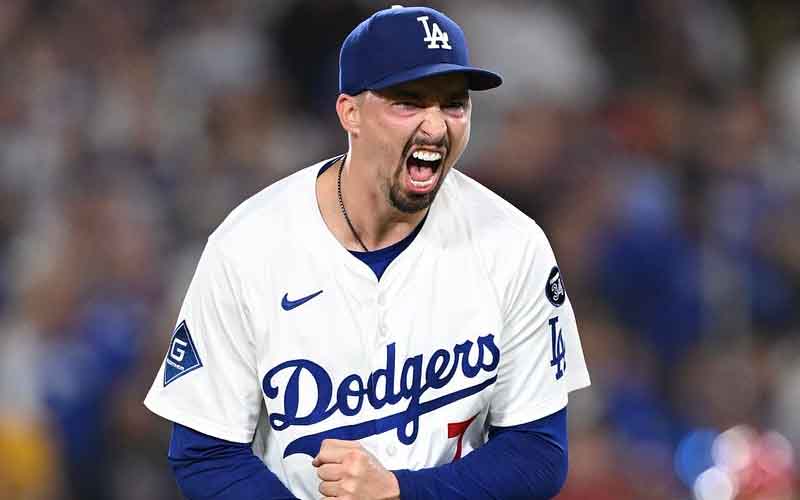 Blake Snell of the LA Dodgers celebrating