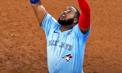 A Tonroto Blue Jays player celebrating a win
